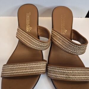Toscanelle Tan Braided Double-Strap Slide Sandals